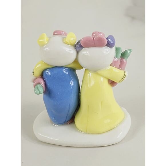 Mini Pig Piglet Piggy Cute Couple w/ Carrots 1 1/2" Pottery Figurine 90s Vintage - Picture 7 of 13